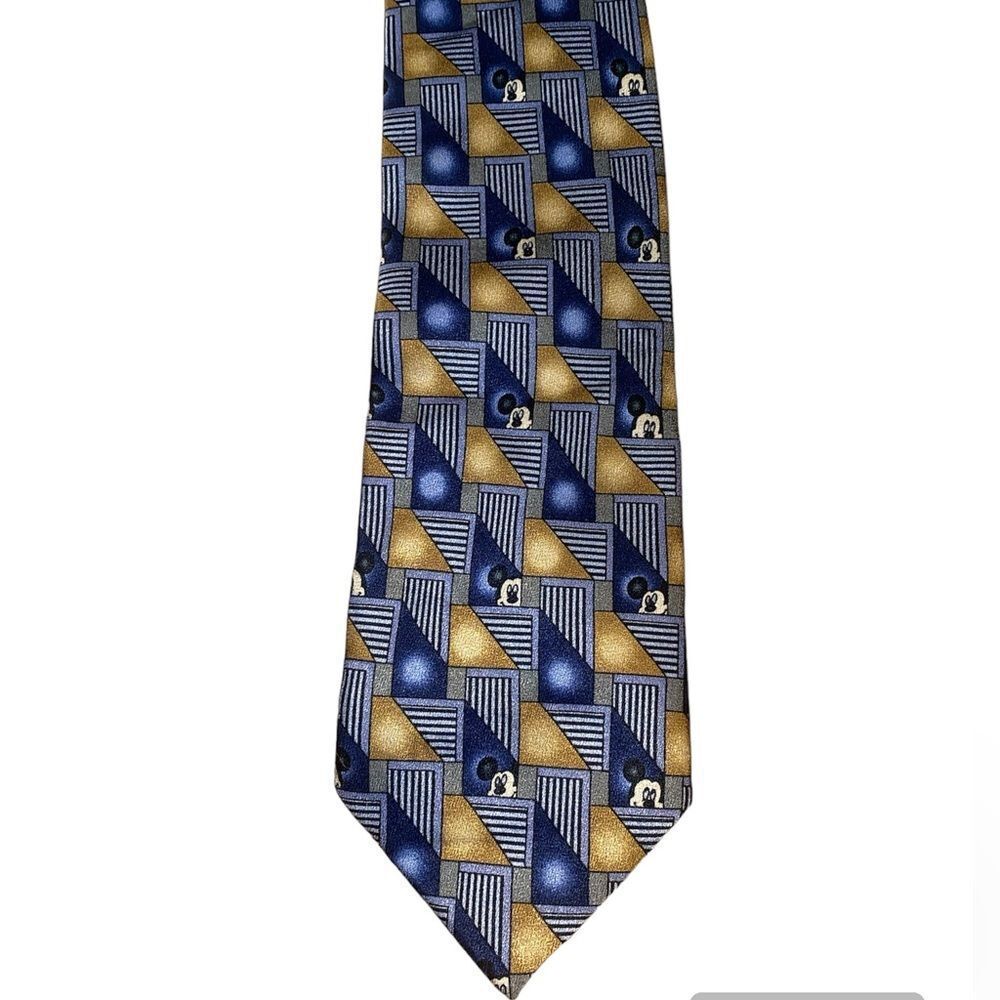 WALT DISNEY Mickey Blue Gold Silk Mens Tie
